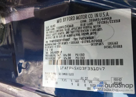 2003 Ford Mustang Gt Gt from USA, damaged, VIN 1FAFP45X03F351047